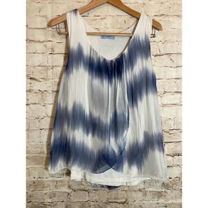 Alice‎ Rinaldi Silk Top Womens Large Navy Tie Dye Layered Tiered Made In Italy